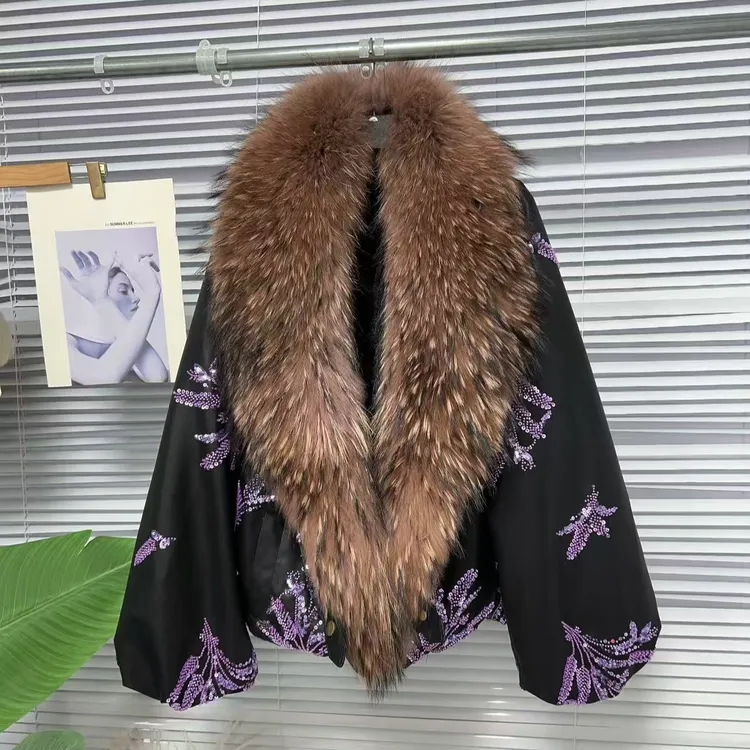 1824（安言服饰）新款时尚洋气貉子毛毛领冬款加厚保暖短外套