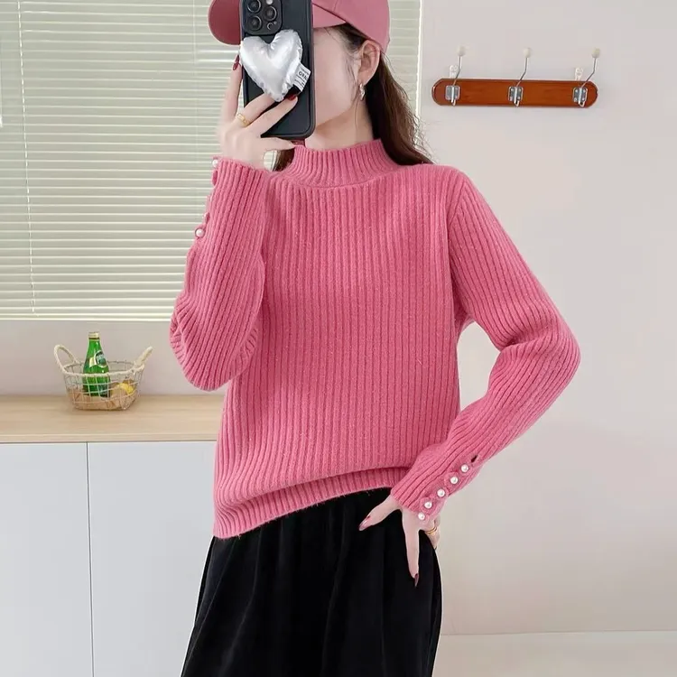 2025冬季新款纯色加厚毛衣时尚休闲百搭半高领套头针织衫长袖上衣