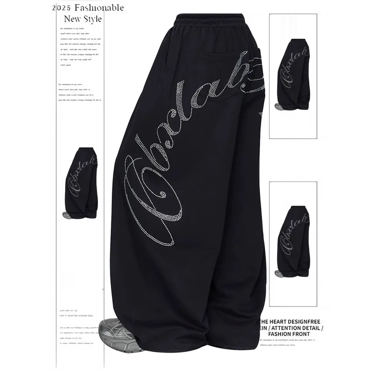街舞潮牌钻石甜心oversize嘻哈跳舞长裤爵士辣妹运动裤潮阔腿秋冬