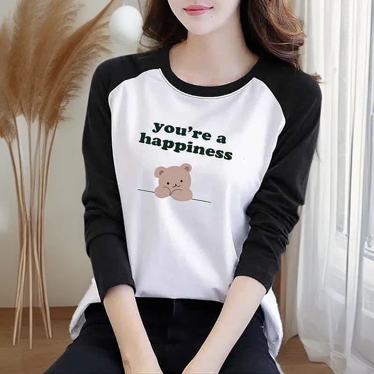 M12#2025秋季新款打底衫长袖拼色领t恤上衣女潮ins厂家直销发货快