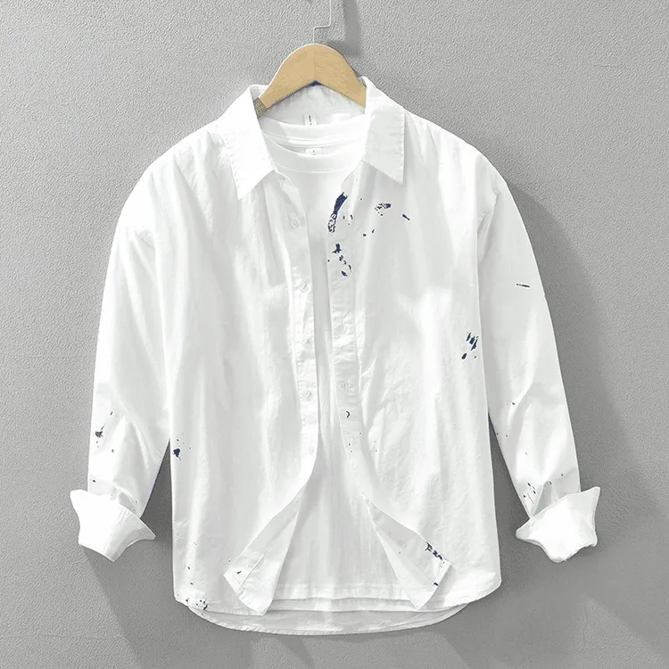 仓石一树春夏简约日系涂鸦青年长袖印花衬衫男生百搭休闲薄款衬衣