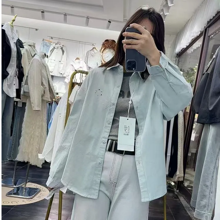 2025春季新款彩色韩范宽松洋气牛仔布衬衫外搭上衣减龄学生网红