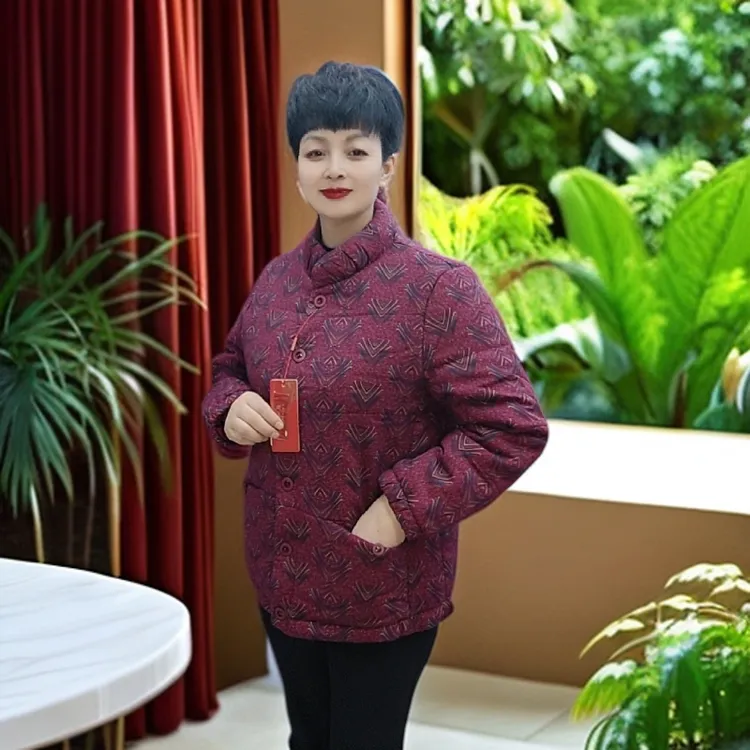 中老年妈妈100%全棉冬季碎花棉袄保暖舒适国风奶奶装