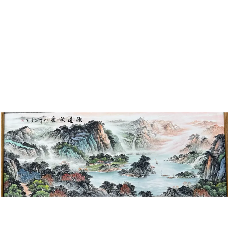 手绘【源远流长】新中式国画山水画客厅办公室挂画67-1