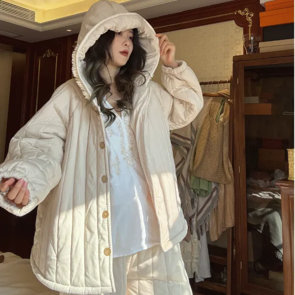 睡衣女2025年新款秋冬季保暖三层夹棉加绒加厚黑色休闲宽松家居服