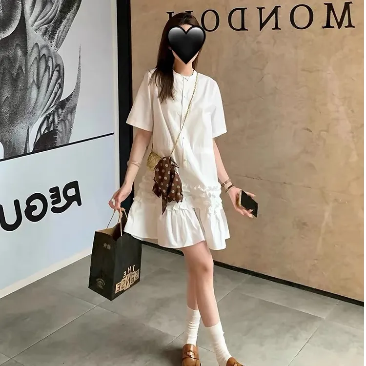 甜粿妹妹月光少女 两色荷叶花边减龄短袖连衣裙立领宽松短裙夏