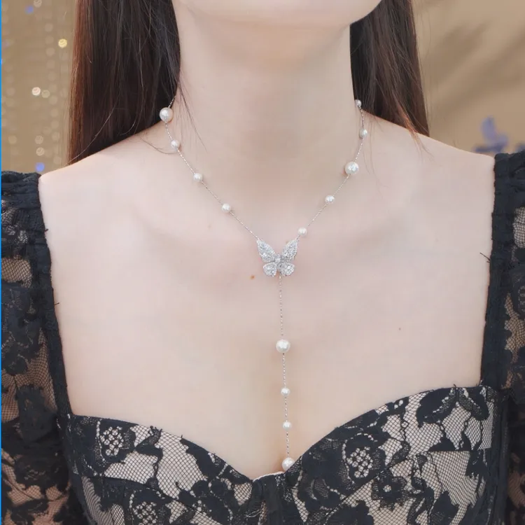 铜合金项链 【链条可调节 】新款原创设计轻奢蝴蝶珠珠款式项链2391