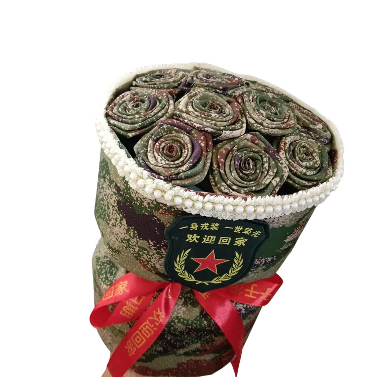 新疆西藏发货11支迷彩手工玫瑰花退伍接站生日花束