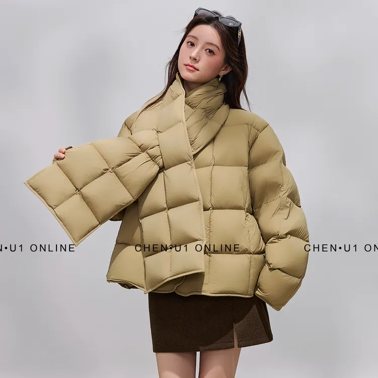 【商场同款】江南款式25冬新品羽绒服女可拆卸围巾90白鸭绒短款外套