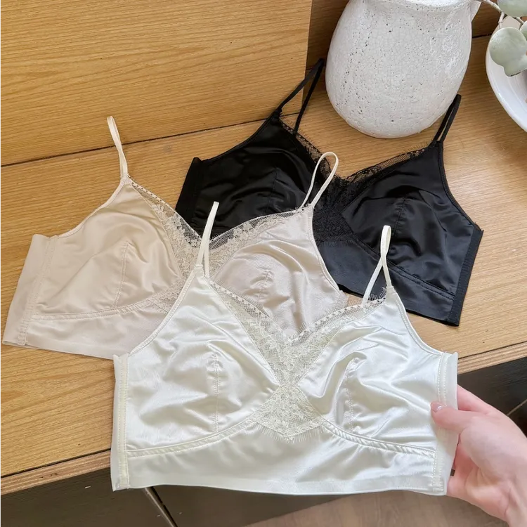 【法式珠光蕾丝美背】深V兔耳朵百搭舒适透气吊带内衣-2528-gml