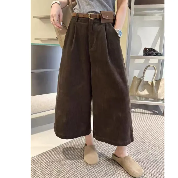 欧货高端灯芯绒直筒八分裤女2025秋装新款高腰显瘦A字休闲阔腿裤