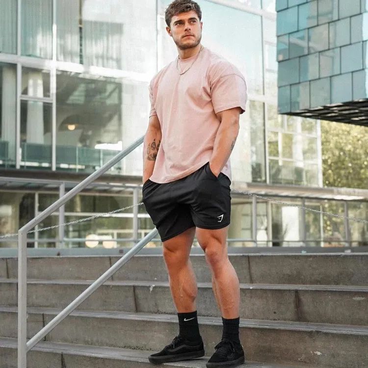 轻薄透气GYM鲨鱼 SPORT男士运动健身休闲夏季刺绣小标弹性短裤H4