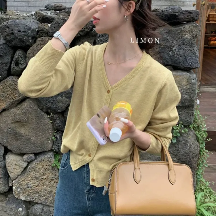 新款小香风春秋高档时尚百搭针织开衫外套气质纯色韩版长袖针织衫