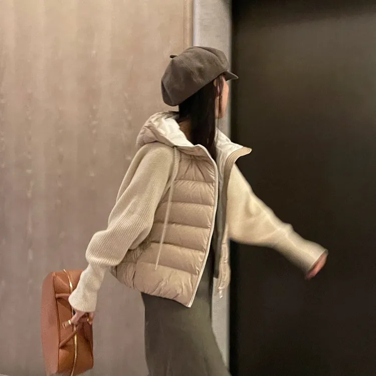 90白鸭绒轻薄款羽绒服冬装2025新款冬季外套短款针织拼接2321