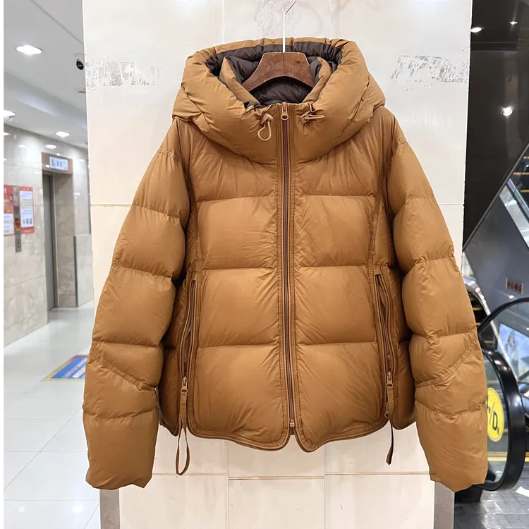 冬装新款时尚抽绳花苞连帽两侧拉链休闲阔版短装加厚棉服棉衣外套