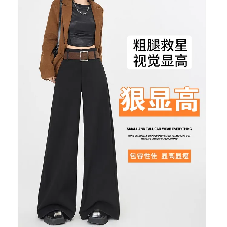 （送腰带）加绒毛呢阔腿裤2025新款加厚保暖百搭休闲直筒拖地裤垂感