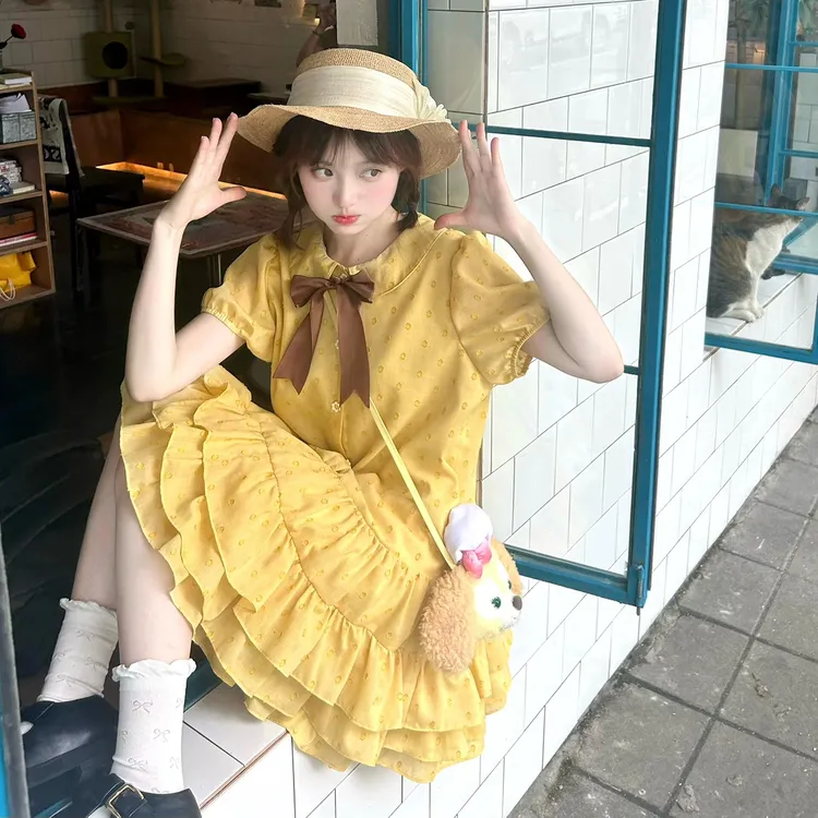 12岁女大童甜美波点娃娃领连衣裙13女孩15中学生日系软妹公主裙子