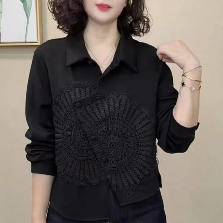 时尚新款显瘦气质洋气百搭纯色拼接上衣衬衣-2221