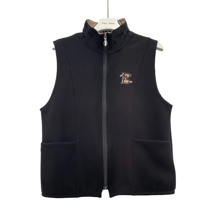 【延盛2-英伦领】韩国秋冬立领字母刺绣黑色百搭时尚女士马甲马夹