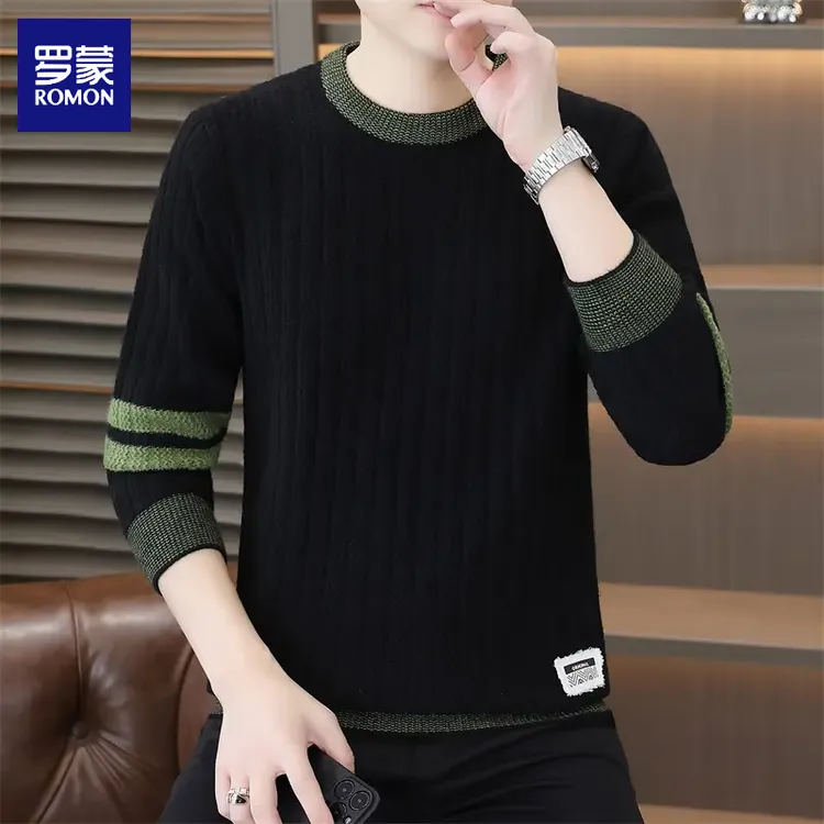 罗蒙秋冬季卫衣新款毛衣男士加厚圆领针织衫休闲百搭打底线衣衫