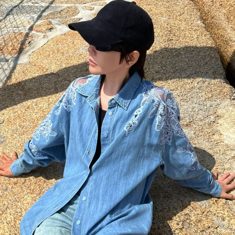 质社原创蕾丝拼接新风尚牛仔衬衣XF007