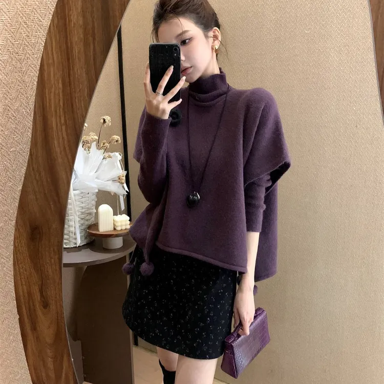 芝士Cheese◆格温多琳宽松慵懒百搭上衣+披肩两件套针织衫女A11252