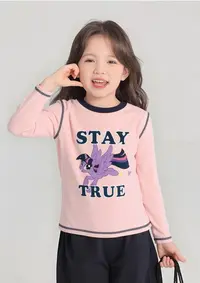 橙5008/4908秋冬装女童洋气25新款儿童卡通圆领撞色T恤打底衫卫衣