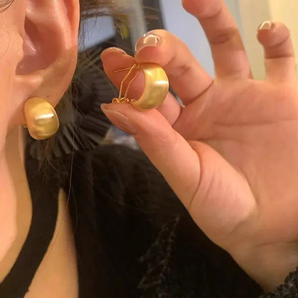 铜合金耳饰 s925银针金色拉丝半圆耳环女耳钉高级感气质百搭耳饰