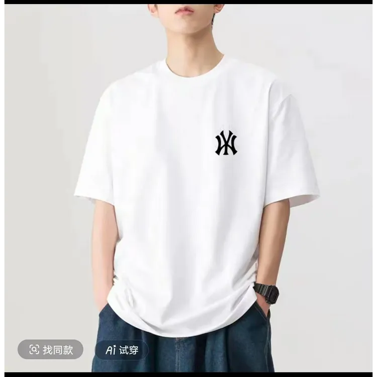 刺绣休闲风情侣潮流夏季圆领打底T恤