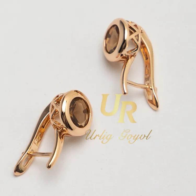 合金锆石耳饰  UR【顺丰包邮-无运费险】复古茶钻 玫瑰金色民族耳饰