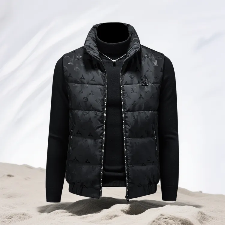 宾斯洛特提花黑色立领羽绒马甲轻薄保暖修身外穿冬季羽绒服外套潮