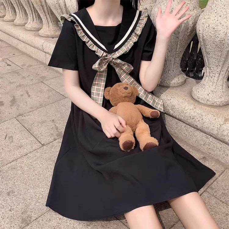 夏装新款连衣裙胖女童12-15岁初中学生加大码宽松显瘦蝴蝶结裙子
