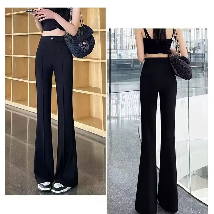 2025春秋冬新款韩版黑色时尚百搭微喇裤高腰显瘦修身西装裤宽松