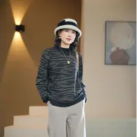 【芙澜卡尔】黑白条纹拼接款式秋冬新款卫衣套头上衣时尚中老年女装