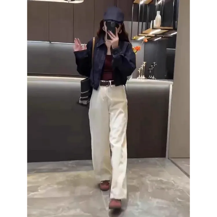 春季穿搭一整套复古港味设计感明线单排扣polo领衬衫阔腿裤套装潮