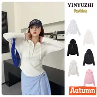 YINYUZHI/吟雨枝早秋衣拉链正肩连帽打底长薄款帽衫薄卫衣5703