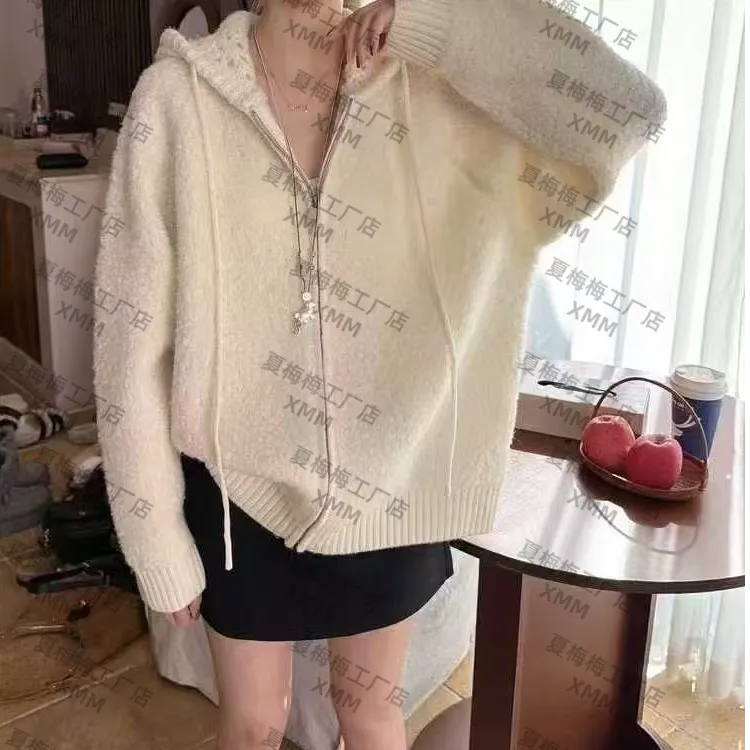 XMM【镂空帽衫毛衣外套100%绵羊毛】冬厚款连帽针织宽松重工K63-135