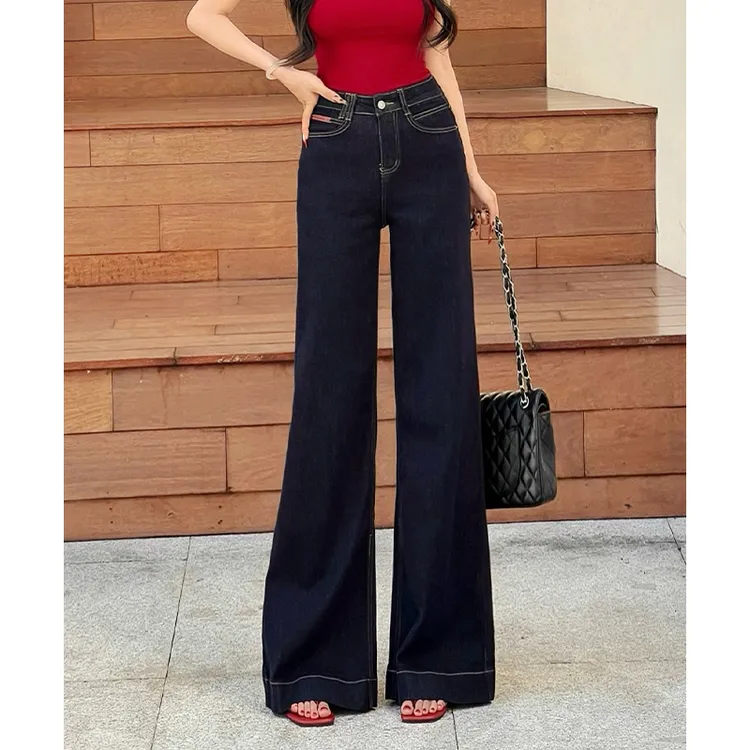 乔栈秋冬爆款丹宁蓝加绒微喇牛仔裤女2025高腰显瘦小个子弹力长裤