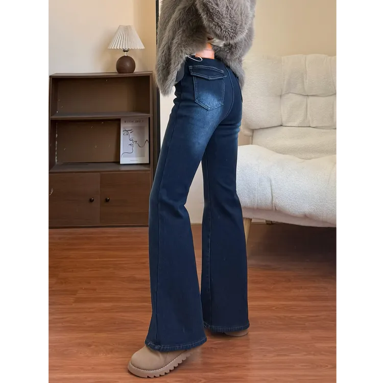 复古蓝显瘦喇叭牛仔裤女2025冬季爆款大码高腰弹力遮肉百搭微喇裤