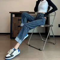 春秋款弹力烟管裤高腰牛仔裤女百搭显瘦小个子秋季九分直筒裤子