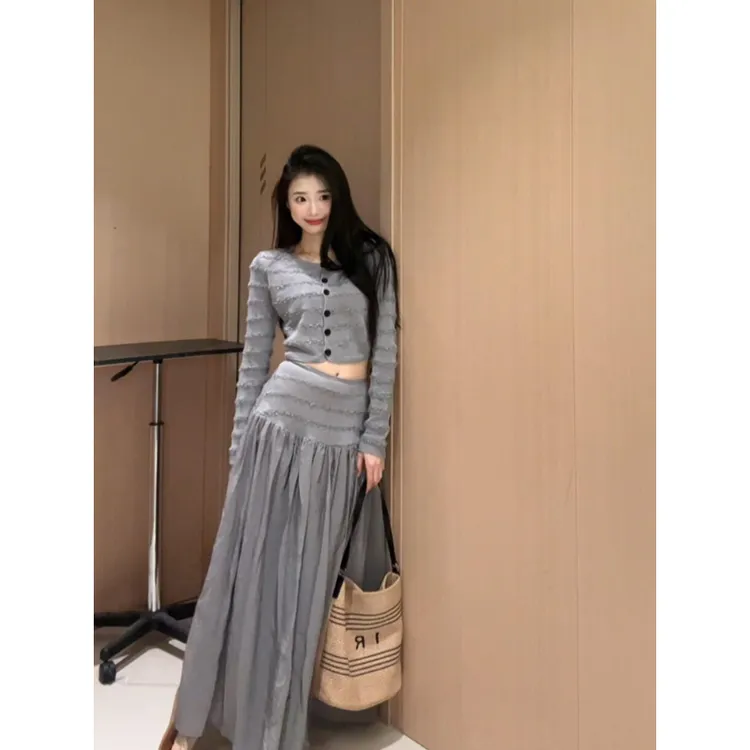 今年流行女装一整套气质名媛小香风针织开衫上衣高腰显瘦半身长裙