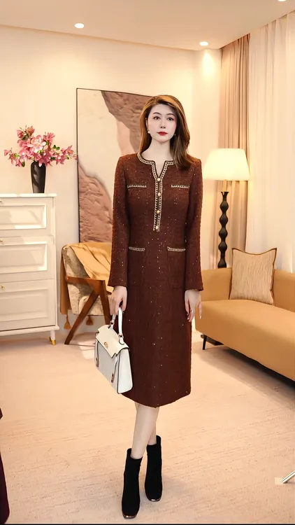 显瘦气质网红长裙套头连衣裙秋冬季套头款常规 86101