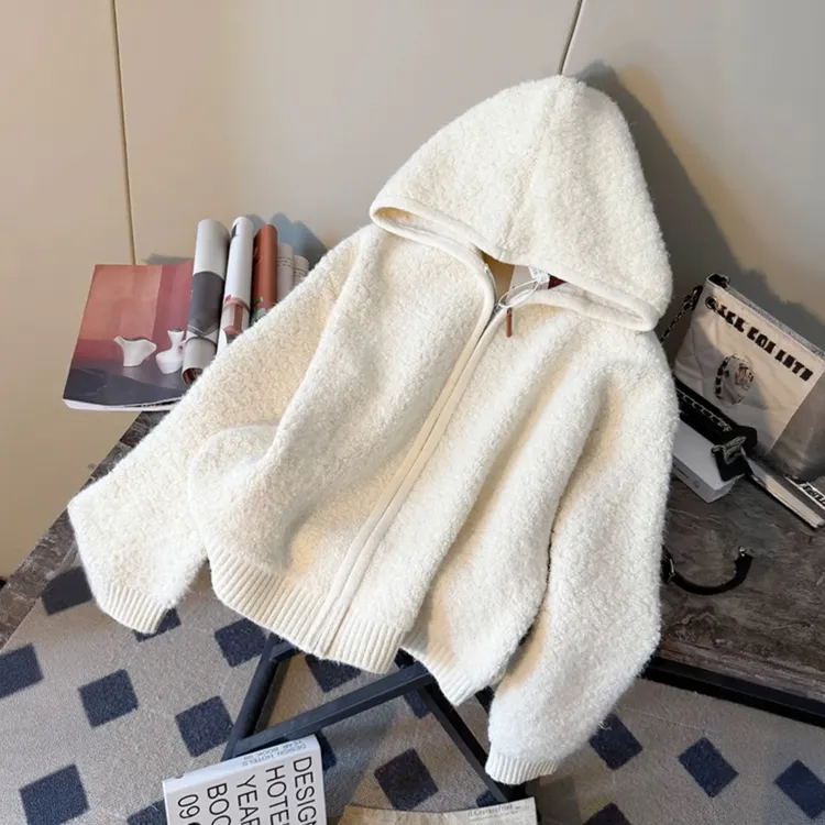 2025秋冬新款颗粒绒高级感慵懒风休闲百搭拉链连帽外套女保暖上衣