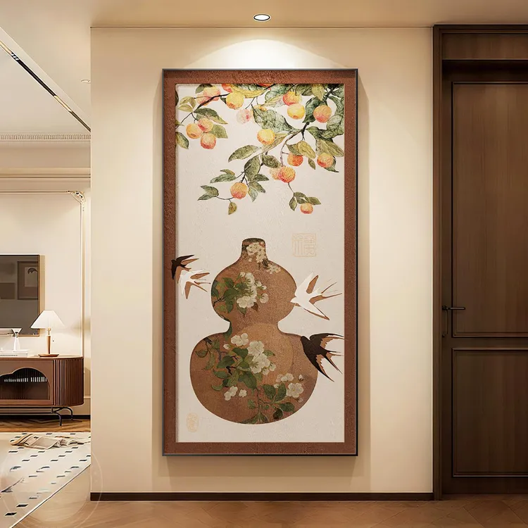 中古风入户玄关装饰画柿柿如意走廊过道挂画高级感葫芦寓意好壁画