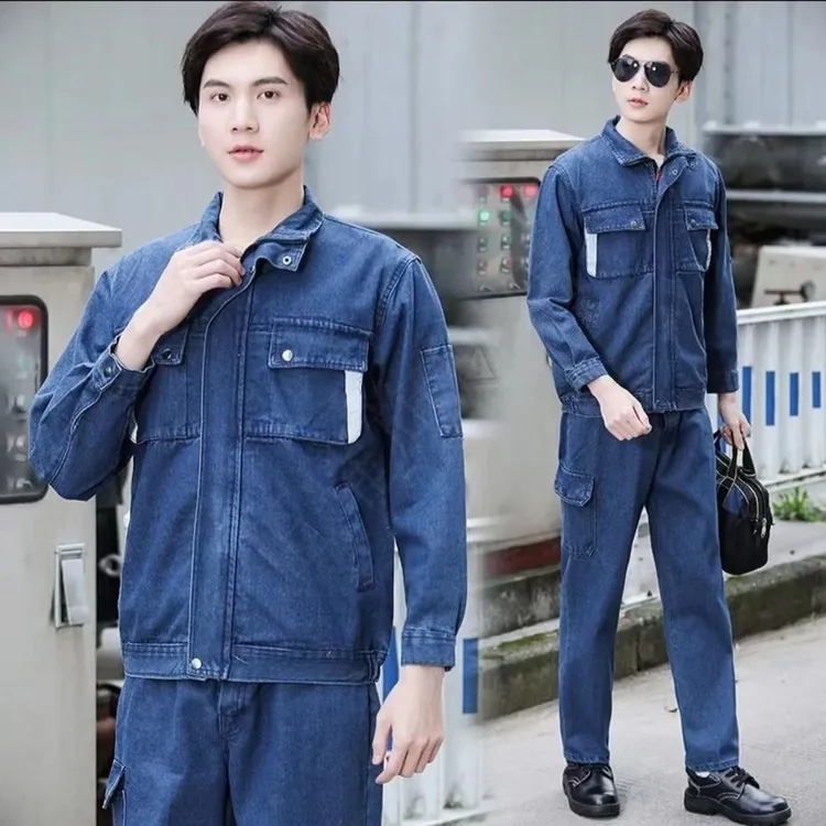 春秋立领牛仔焊工劳保工作服防烫耐磨工地建筑船厂工厂车间机修服