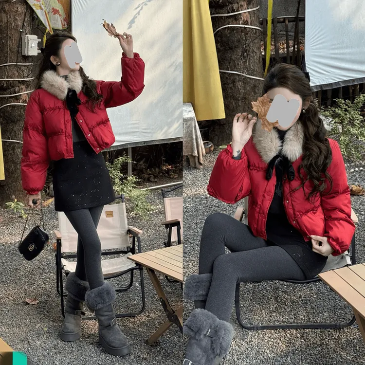 跨年战袍~2025冬季短款毛领女荷叶边少女心棉服外套