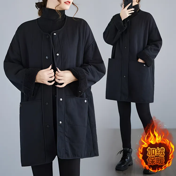 加棉加绒加厚保暖棉服女中长款2025秋冬新款大码宽松时尚休闲百搭