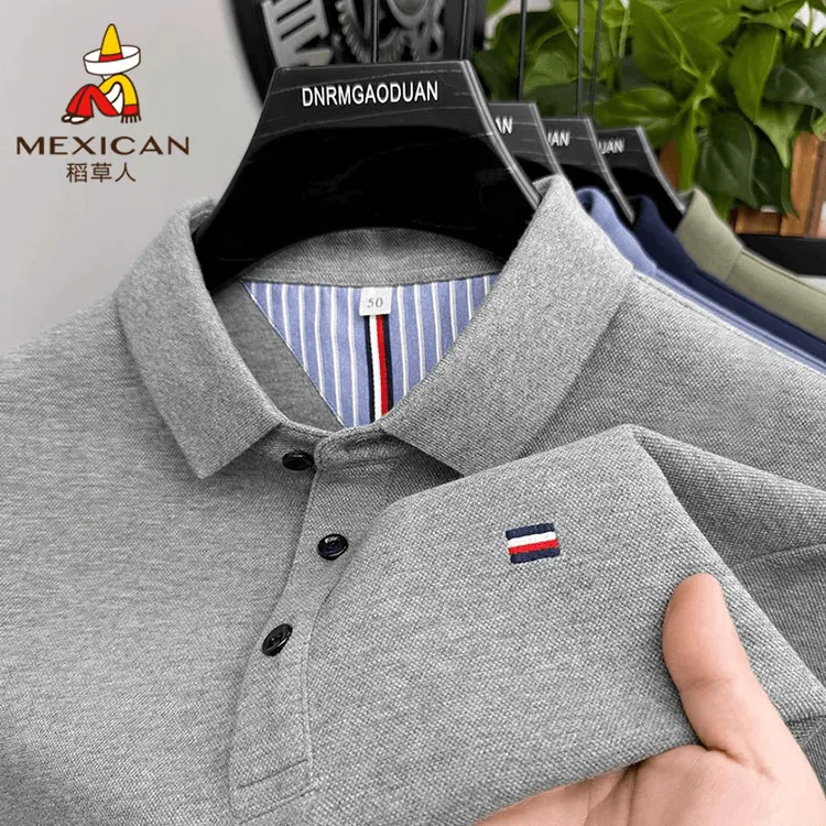 Mexican/稻草人·春秋季男士长袖POLO衫商务休闲翻领上衣刺绣T恤衫