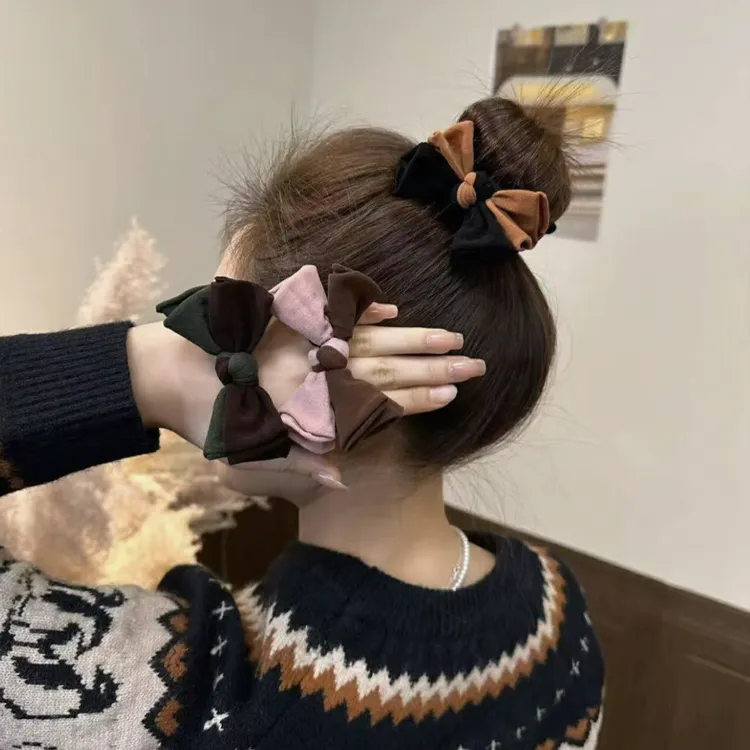 韩版东大门新款秋冬撞色蝴蝶结高弹力发绳时尚百搭不伤发发圈