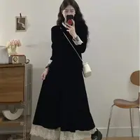 小香风连衣裙女装秋季高级感垂感蕾丝裙子胖MM遮肚显瘦A字裙25326